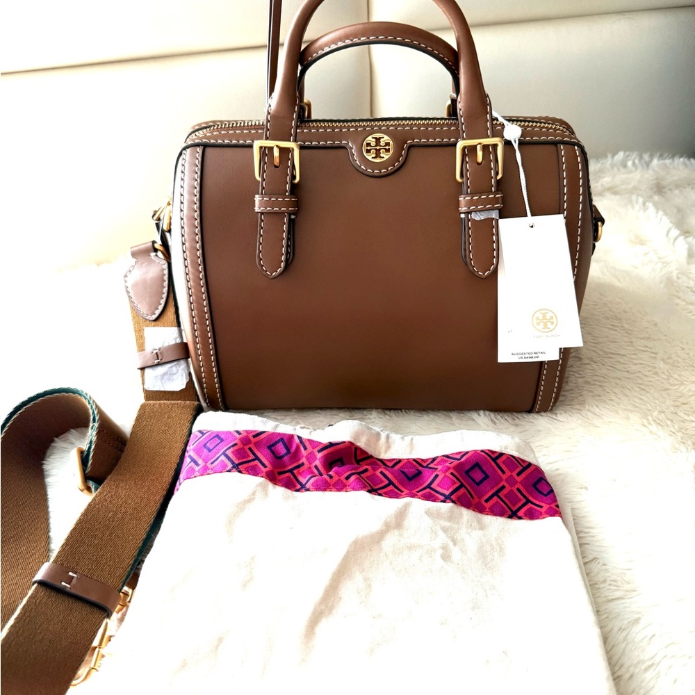 Tory Burch Brown Duffel with Gold Hardware